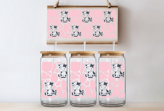 16oz Pink Cow Can Glass Cup