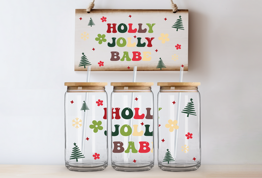 16oz Holly Jolly Babe Can Glass Cup